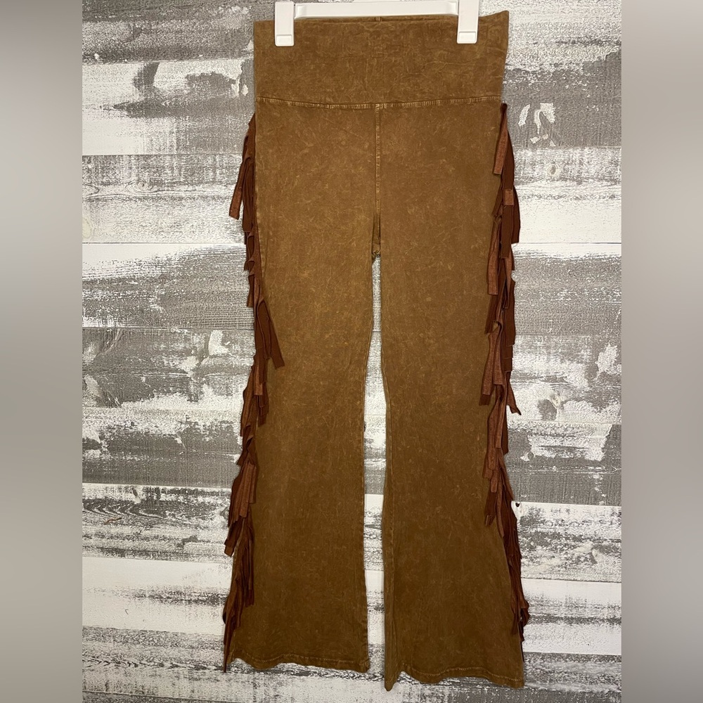 Brown Fringe Flare Leggings M/L